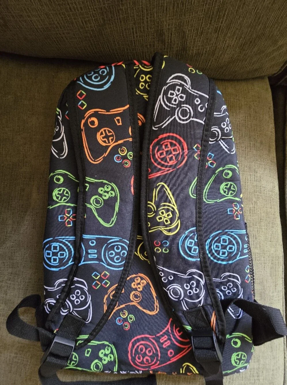 NWOT Kids Gamer Backpack Video Game Controller Print Black School Book Bag 18